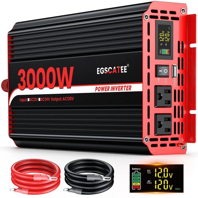 Main image of 3000W Power Inverter 12V DC to 110V/120V AC with LCD Display for Vehicles