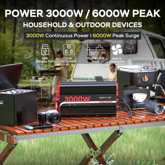 Alt view image 2 of 5 - 3000W Power Inverter 12V DC to 110V/120V AC with LCD Display for Vehicles