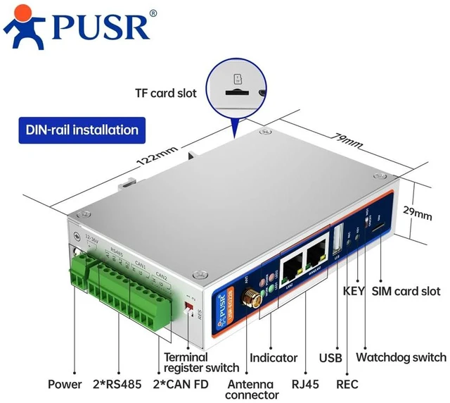 Alt view image 3 of 5 - PUSR WiFi ARM-Based Linux Industrial Computer Ubuntu 22.04 Edge Computing Diverse I/O 2* RS485 2*CAN FD Industrial PC ARM Based IPC USR-EG228-EW