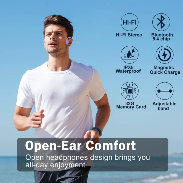 Alt view image 3 of 5 - MARLALL Swimming Headphones-Bone Conduction Headphones, IP68 Waterproof Open Earphones, LiteSurge Bluetooth 5.4 Underwater Sport Earbuds with 32 GB MP3 Memory for Swimming, Marathon-Purple