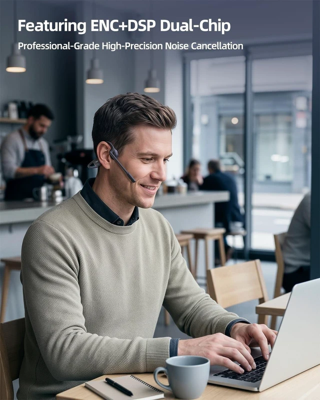 Alt view image 2 of 5 - SAMVEK Open Ear Headphones with Mic, Bone Conduction Headphones Bluetooth 6.1 Headset with Multipoint Connection & Mute for Trucker, Work Calls, Driving
