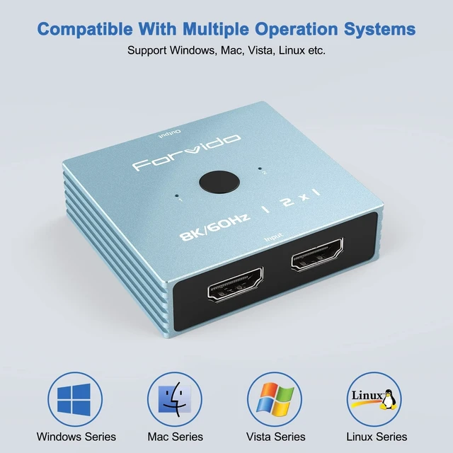 Alt view image 2 of 5 - HDMI 2.1 Splitter 2 in 1 Out & Switch 2 in 1 Out- 8K@60Hz/4K@120Hz Bidirectional, HDCP 2.3, HDR10, Dolby Vision, for Gaming/PS5/Xbox/PC/TV (Low Latency)