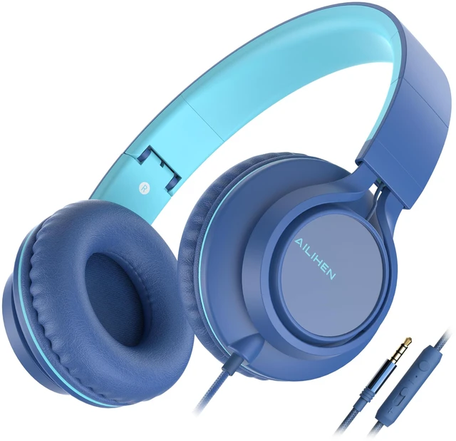Main image of Wired Headphones with Mic for School Kids Boys Girls Teen 3.5mm Jack, Blue
