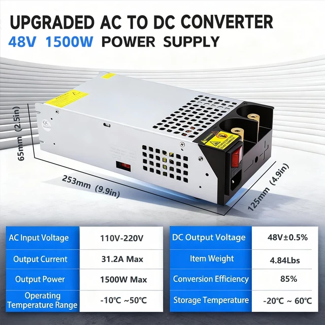 Alt view image 2 of 5 - 110V AC to DC 48V Converter 120V to 48V 31.25A 1500W Power Supply