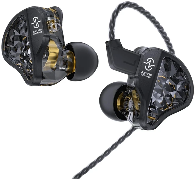 Main image of CCZ BC01 PRO in Ear Monitor Headphones, 1BA 1DD Hybrid Driver Wired Gaming Earbuds, Deep Bass Sound Wired Ear buds, HiFi IEM for Gaming Video Calling Singer Musician Drummer (without mic, Dark Black)