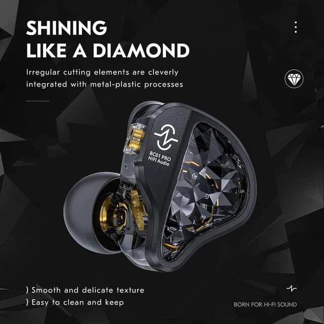 Alt view image 5 of 5 - CCZ BC01 PRO in Ear Monitor Headphones, 1BA 1DD Hybrid Driver Wired Gaming Earbuds, Deep Bass Sound Wired Ear buds, HiFi IEM for Gaming Video Calling Singer Musician Drummer (without mic, Dark Black)