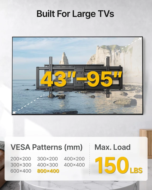 Alt view image 4 of 5 - monTEK Long Arm Full Motion TV Wall Mount for 43-95 Inch TVs up to 150 lbs