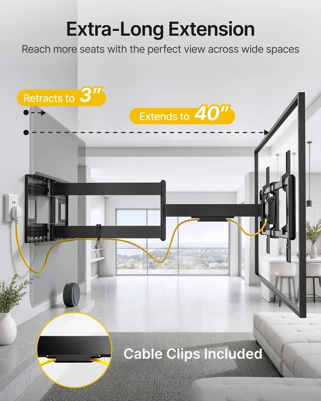 Alt view image 2 of 5 - monTEK Long Arm Full Motion TV Wall Mount for 43-95 Inch TVs up to 150 lbs