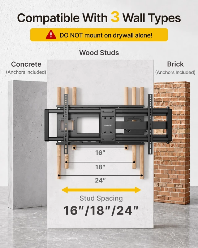Alt view image 5 of 5 - monTEK Long Arm Full Motion TV Wall Mount for 43-95 Inch TVs up to 150 lbs