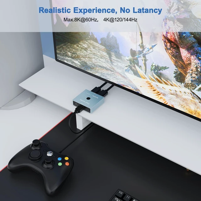 Alt view image 5 of 5 - HDMI 2.1 Splitter 2 in 1 Out & Switch 2 in 1 Out- 8K@60Hz/4K@120Hz Bidirectional, HDCP 2.3, HDR10, Dolby Vision, for Gaming/PS5/Xbox/PC/TV (Low Latency)