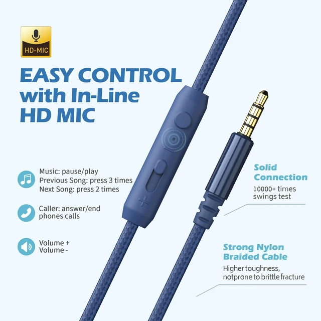 Alt view image 4 of 5 - Wired Headphones with Mic for School Kids Boys Girls Teen 3.5mm Jack, Blue