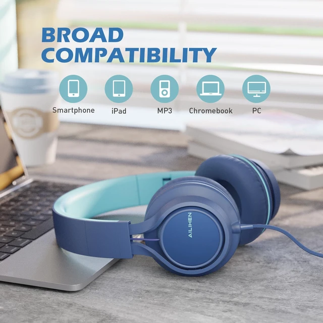 Alt view image 5 of 5 - Wired Headphones with Mic for School Kids Boys Girls Teen 3.5mm Jack, Blue
