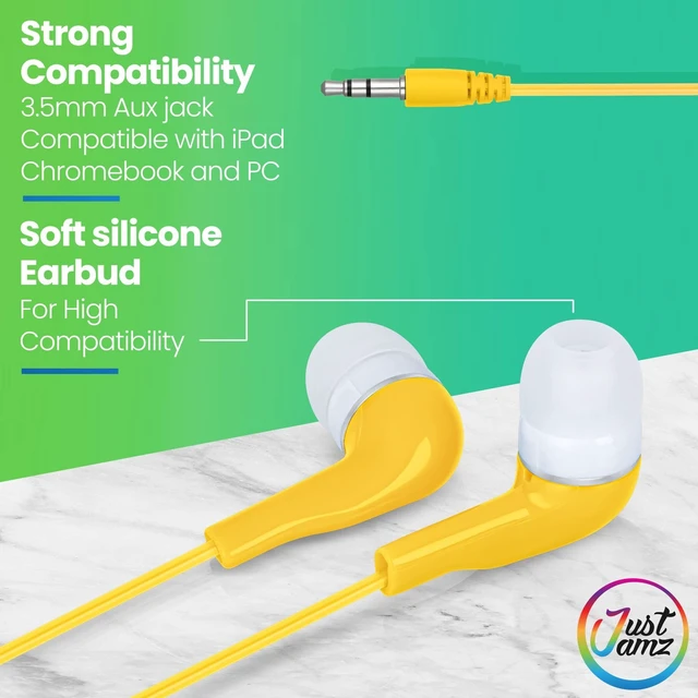 Alt view image 5 of 5 - JustJamz Jelly Roll Bulk Earbuds for Classroom (100 Pack) Colorful Wired Student Earbuds with 3.5mm Jack Disposable Headphones Bulk Set for Schools, Testing, and District Procurement