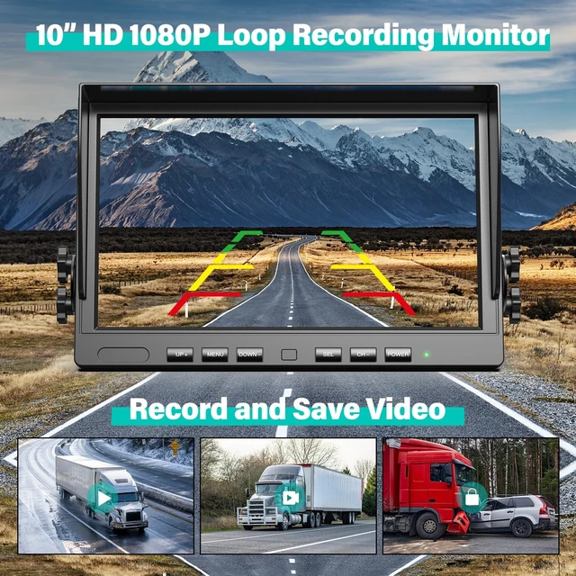 Alt view image 3 of 5 - 10" Wireless Backup Camera System for Truck, HD 1080P Digital Back Up Camera System with 10 Inch Quad Split Loop Recording Monitor, IP69K Waterproof Reversing Cameras for RV, Trailer (W103)