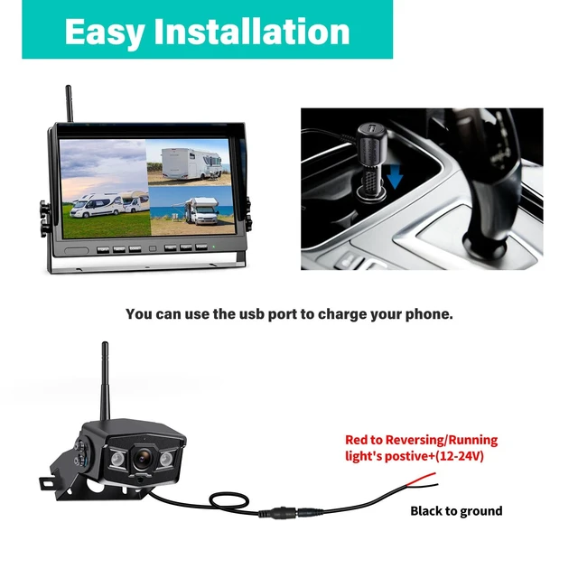 Alt view image 2 of 5 - 10" Wireless Backup Camera System for Truck, HD 1080P Digital Back Up Camera System with 10 Inch Quad Split Loop Recording Monitor, IP69K Waterproof Reversing Cameras for RV, Trailer (W103)