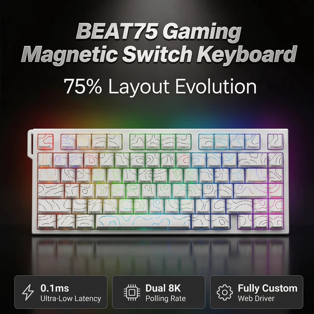Alt view image 2 of 5 - XINMENG Beat75 Hall Effect Gaming Keyboard, 75% Rapid Trigger Magnetic Switch Keyboard, Dual 8K Polling Rate Wireless/Wired, 0.01mm Adjustable Actuation, 8000mAh, Tri-Mode RGB Hot Swap for PC M