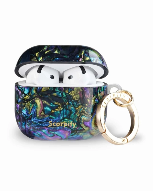 Alt view image 2 of 5 - SCORPIFY for AirPods 4 Case (4th Generation, 2024) with Keychain, Compatible with Apple AirPod 4, Cute Protective Hard Shell Cover, Wireless Charging Earbuds Case for Women - Gleam Mystic Abalo