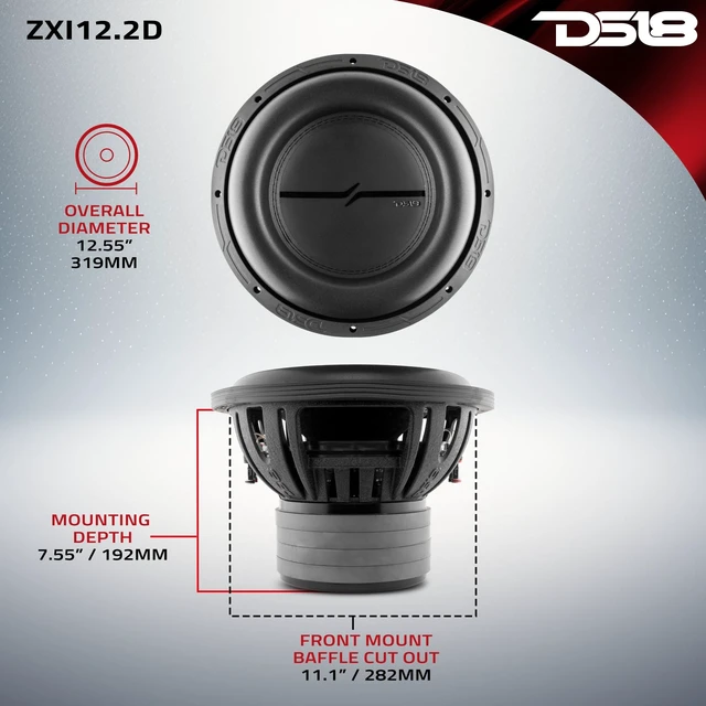 Alt view image 5 of 5 - DS18 ZXI12.2D 12 Inches High Excursion Car Subwoofer - 2000 Watts Dual Voice Coil 2+2 Ohms (1 Speaker), Black