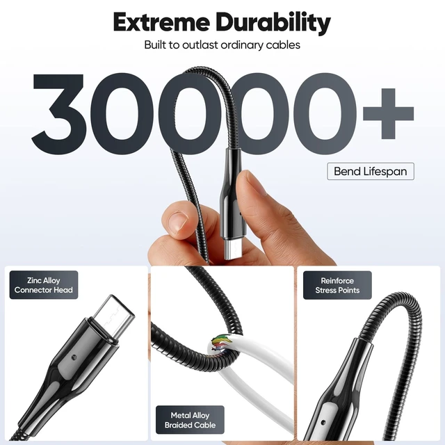 Alt view image 3 of 5 - DIOOEER Pet Proof USB C to USB A Charger Cable 10FT 2-Pack