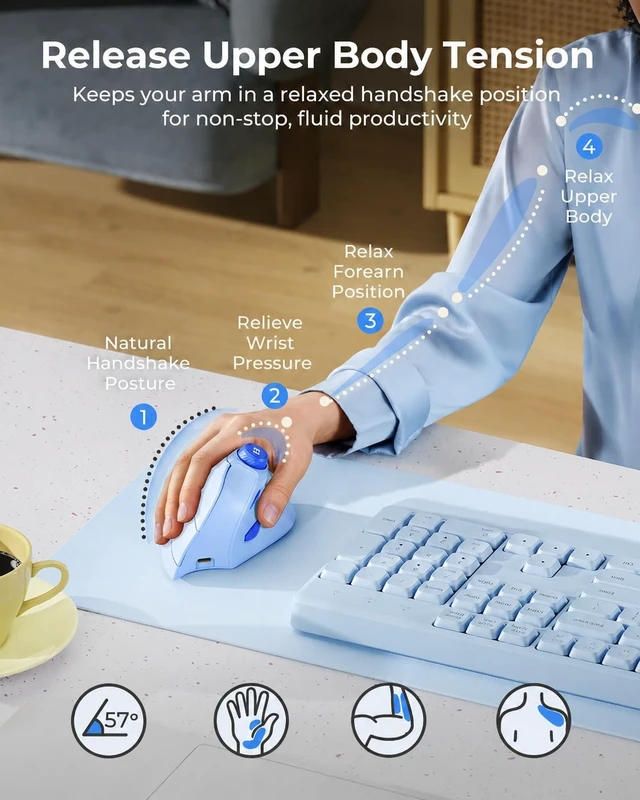Alt view image 3 of 5 - seenda MOU-302 Wireless Bluetooth Ergonomic Vertical Mouse with Volume Knob