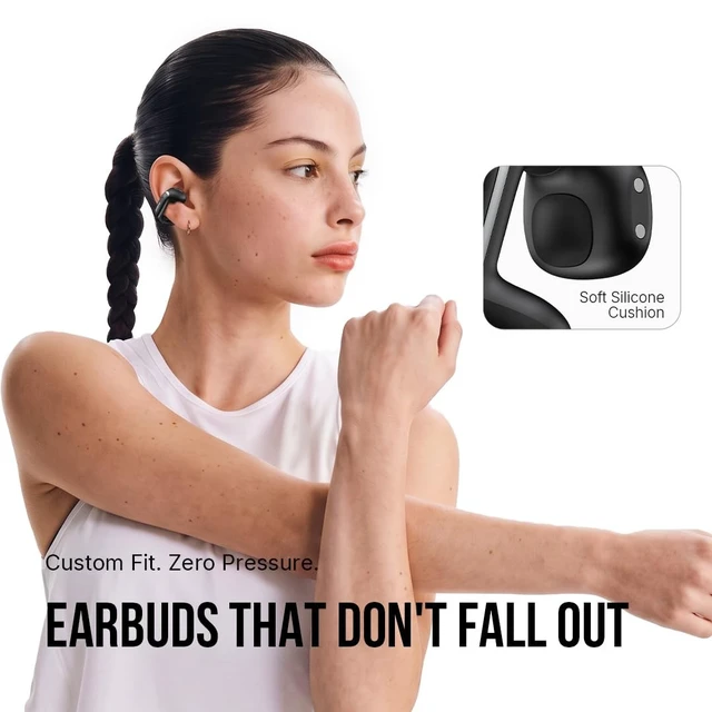 Alt view image 2 of 5 - Oraimo Open Ear Earbuds with AI ENC Clear Calls & Adaptive Volume Black