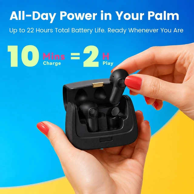 Alt view image 5 of 5 - ANCwear Wireless Earbuds with Mini Handbag Case, 22H Playtime, Black