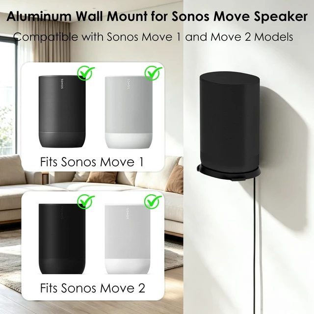Alt view image 2 of 5 - SZSDMY Aluminum Wall Mount with Replacement Charger Base for Sonos Move 1/2, Anti-Toppling Bracket with Silicone Protection, Wall Charging Design & Easy to Install