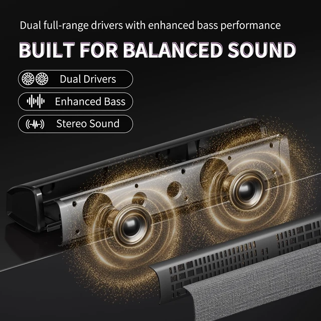 Alt view image 4 of 5 - Computer Speakers for Desktop PC, Gaming Soundbar with 4 Drivers, 12 RGB Lighting Modes, USB/USB-C Powered PC Speakers, Plug & Play Monitor Sound Bar with Mic & Headphone Jack for Laptop, PC, Black