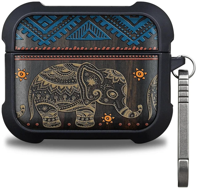 Main image of Balck Solid Wood for AirPods Pro 2 Case (2nd/1st Gen) Boho Elephant
