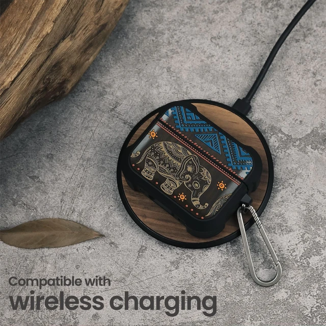 Alt view image 5 of 5 - Balck Solid Wood for AirPods Pro 2 Case (2nd/1st Gen) Boho Elephant