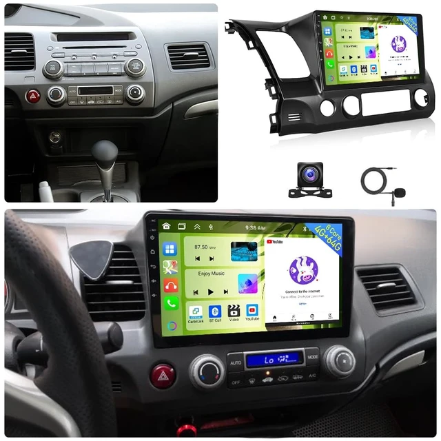 Alt view image 2 of 5 - 4+64G 10in 2-Din Car Stereo for Honda Civic 2006-2011 2010 2009 2008 2007 w/WiFi/Bluetooth/GPS Navigation/Music/SWC/IPS Touchscreen Radio Player with Carplay Android Auto + Backup Camera