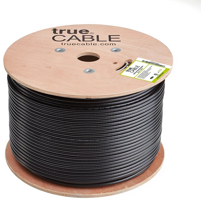 Alt view image 3 of 5 - TRUECABLE RG6 Outdoor Dual Shield Bulk Coaxial Cable, 1000ft, Black, Direct Burial (CMX), 75 Ohm, 18 AWG Bare Copper Conductor, UV Resistant, 3GHz Sweep Tested