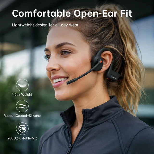 Alt view image 2 of 5 - Blue Air Open Ear Bluetooth Headphones Wireless Headset with Boom Mic