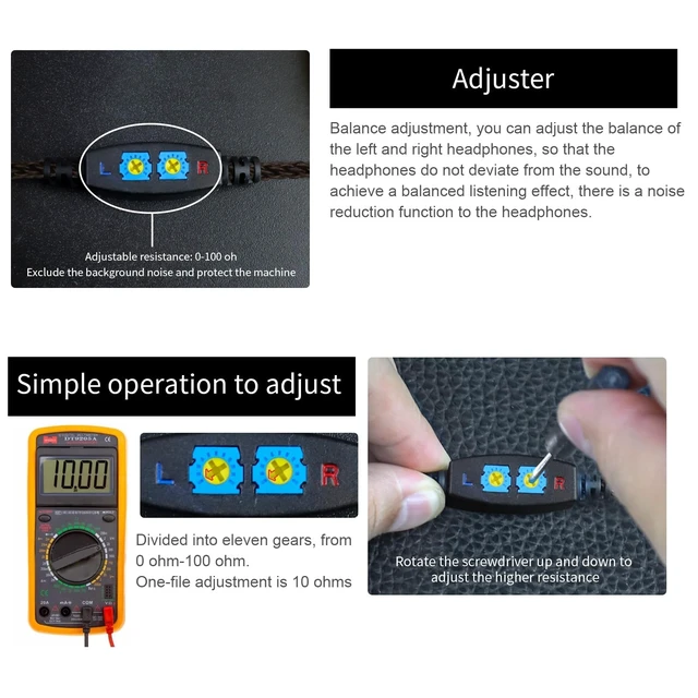 Alt view image 3 of 5 - okcsc Type C Male to 4.4mm Female Adjuster Conversion Cable, 8 Cores OFC Earphone Jack Converter, Low Frequency Adjustment, Adjustable ResistanceSuitable for Earphones, Headphones, Amplifiers, Audio