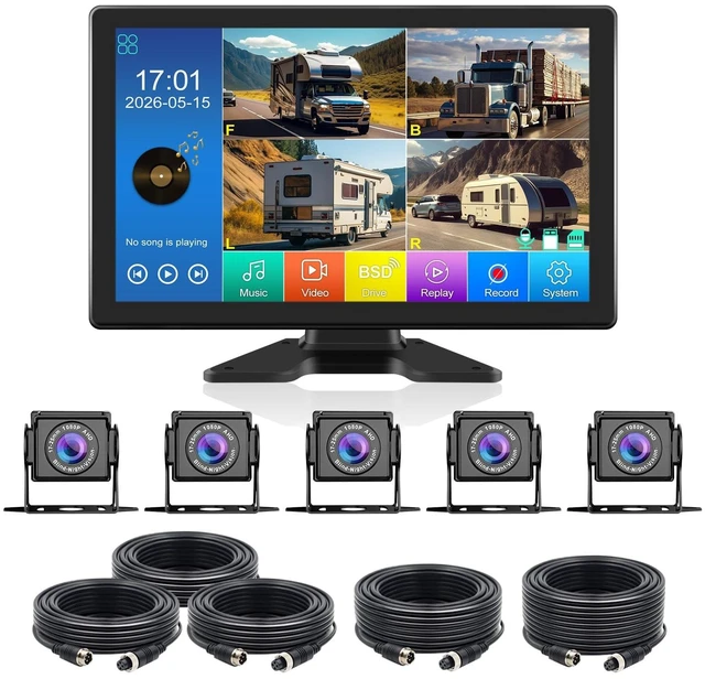 Main image of VEKOOTO Truck Camera System, 5CH Backup Camera with 10.1'' Touch Screen, Waterproof 5 AHD Rear Side View Camera, for Truck/Semi-Trailer/Camper/RV/Bus
