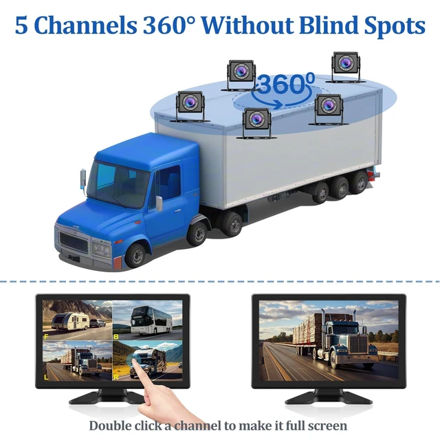 Alt view image 3 of 5 - VEKOOTO Truck Camera System, 5CH Backup Camera with 10.1'' Touch Screen, Waterproof 5 AHD Rear Side View Camera, for Truck/Semi-Trailer/Camper/RV/Bus