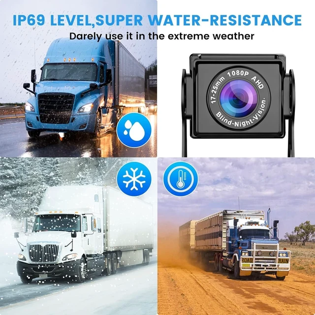 Alt view image 5 of 5 - VEKOOTO Truck Camera System, 5CH Backup Camera with 10.1'' Touch Screen, Waterproof 5 AHD Rear Side View Camera, for Truck/Semi-Trailer/Camper/RV/Bus
