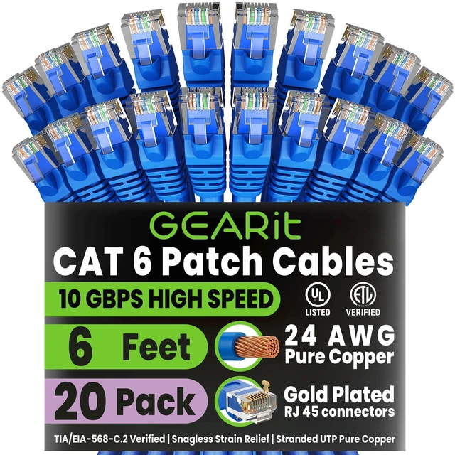 Main image of GEARit Cat6 Patch Cables Cat 6 Ethernet Cable 6 ft 20-Pack Blue