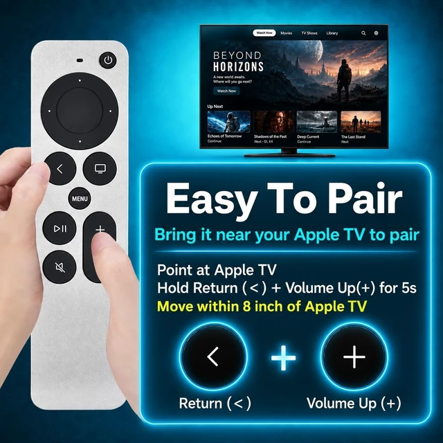 Alt view image 4 of 5 - Replacement Remote for Apple TV HD & 4K,Rechargable and Bluetooth Edition