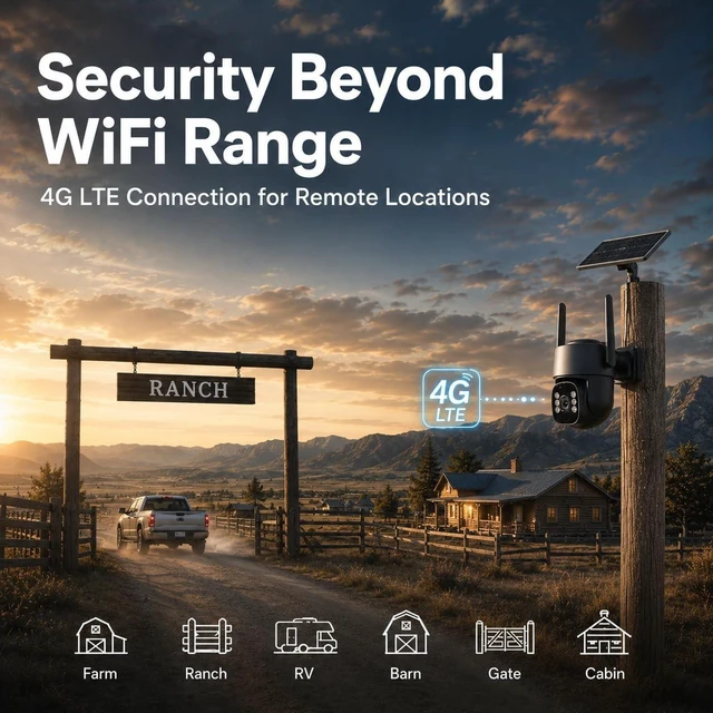 Alt view image 3 of 5 - woomo 4G LTE Solar Security Camera, No WiFi or Power Needed, AOV 24/7 Continuous Recording, 2K Color Night Vision, Person Detection, Pan Tilt, Two-Way Talk for Farm, Jobsite, Cabin, Remote Property