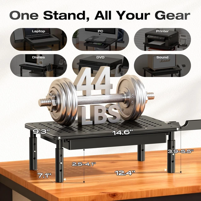 Alt view image 2 of 5 - Canyora Computer Monitor Stand Riser with Storage, 3 Height Adjustable Laptop Desktop Monitor Stand with Drawer, Metal Short Printer Table, Stand Riser for Desk, Office Desk Organizers and Accessories