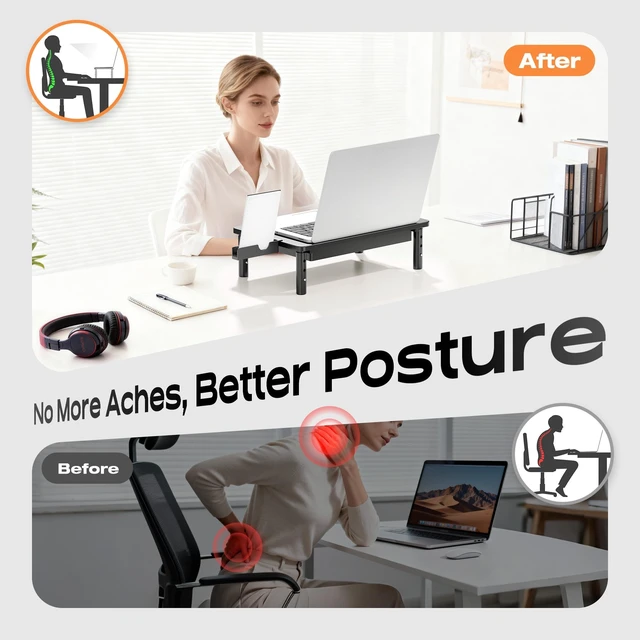 Alt view image 4 of 5 - Canyora Computer Monitor Stand Riser with Storage, 3 Height Adjustable Laptop Desktop Monitor Stand with Drawer, Metal Short Printer Table, Stand Riser for Desk, Office Desk Organizers and Accessories