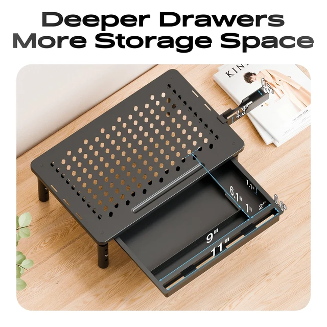 Alt view image 3 of 5 - Canyora Computer Monitor Stand Riser with Storage, 3 Height Adjustable Laptop Desktop Monitor Stand with Drawer, Metal Short Printer Table, Stand Riser for Desk, Office Desk Organizers and Accessories