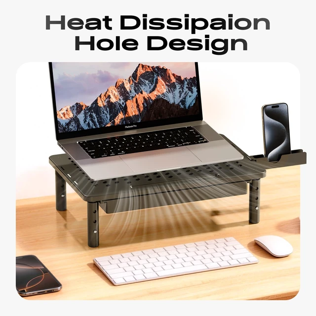 Alt view image 5 of 5 - Canyora Computer Monitor Stand Riser with Storage, 3 Height Adjustable Laptop Desktop Monitor Stand with Drawer, Metal Short Printer Table, Stand Riser for Desk, Office Desk Organizers and Accessories