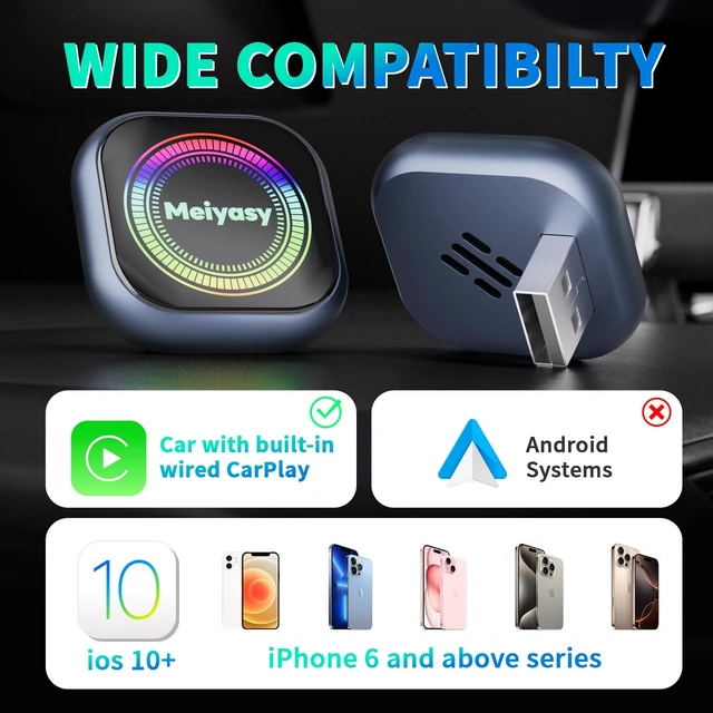 Alt view image 2 of 5 - 2026 Upgraded Wireless CarPlay Adapter for iPhone, Compact Mini Metal Shell Design Small Size, (New Update) Plug and Play, Fast and Stable Connection CarPlay Adapter for Apple iOS Android (Navy
