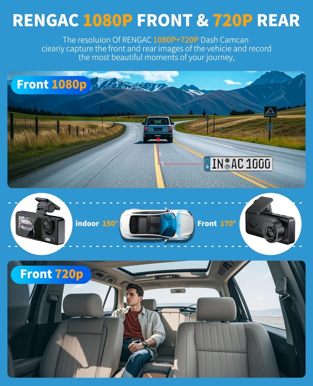 Alt view image 3 of 5 - Dash Cam for Car, Front Dual Channel Dash Cam WiFi, Dash Camera for Cars 2.0" IPS Screen, App Control, G-Sensor, Loop Recording, 170 Wide Angle, Night Vision, Parking Mode