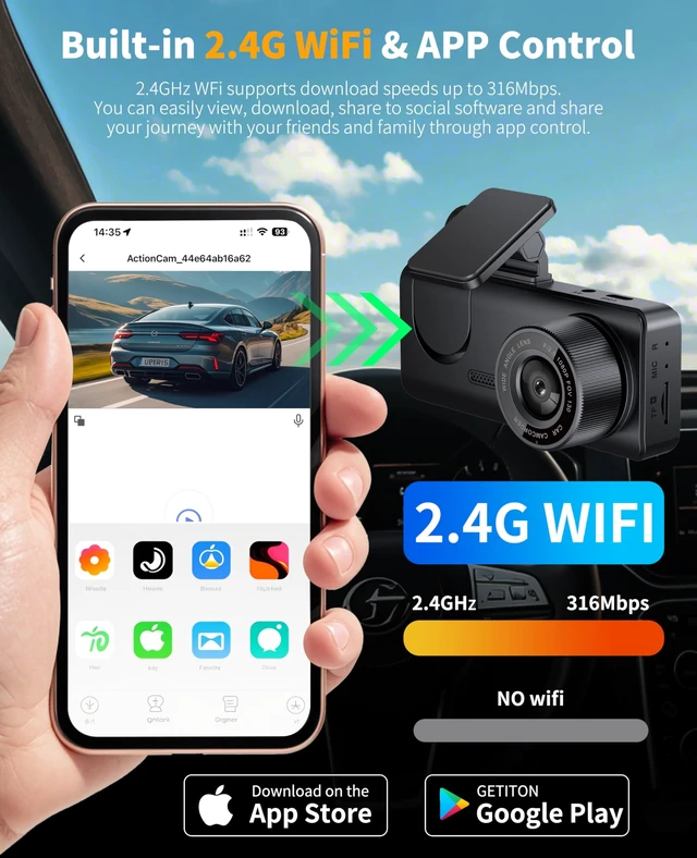 Alt view image 4 of 5 - Dash Cam for Car, Front Dual Channel Dash Cam WiFi, Dash Camera for Cars 2.0" IPS Screen, App Control, G-Sensor, Loop Recording, 170 Wide Angle, Night Vision, Parking Mode