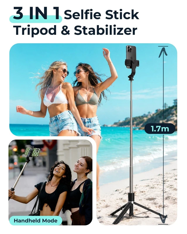 Alt view image 2 of 5 - DUCLUS 67" Phone Tripod & Selfie Stick, Extendable Cell Phone Tripod Stand with Wireless Remote, 360 Rotation Portable Tripod for iPhone Android, Video Recording, Vlogging, Live Streaming
