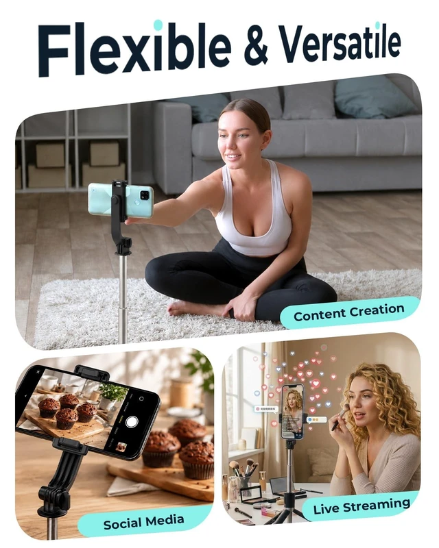 Alt view image 3 of 5 - DUCLUS 67" Phone Tripod & Selfie Stick, Extendable Cell Phone Tripod Stand with Wireless Remote, 360 Rotation Portable Tripod for iPhone Android, Video Recording, Vlogging, Live Streaming