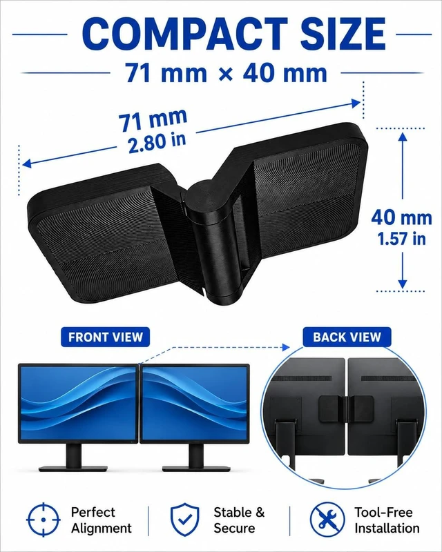 Alt view image 2 of 5 - Multi Screen Alignment Tool Hinge 4 Pack with Adhesive Pads, Monitor Connector Hinges, Adjustable Angle Display Alignment Kit, Low Profile for Triple Monitor Setup Sim Racing Office (Black)